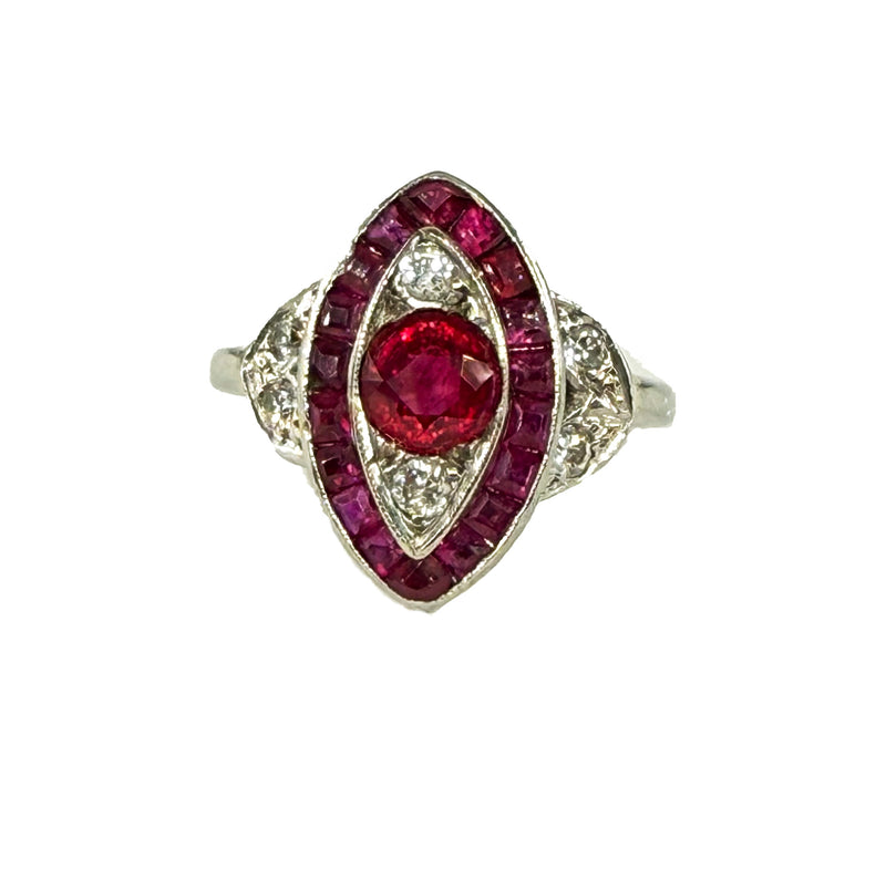 Art Deco GIA Burma Pigeon Blood Ruby and Diamond Platinum Vintage Ring, 1930s