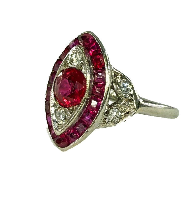 Art Deco GIA Burma Pigeon Blood Ruby and Diamond Platinum Vintage Ring, 1930s