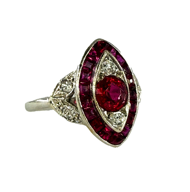 Art Deco GIA Burma Pigeon Blood Ruby and Diamond Platinum Vintage Ring, 1930s
