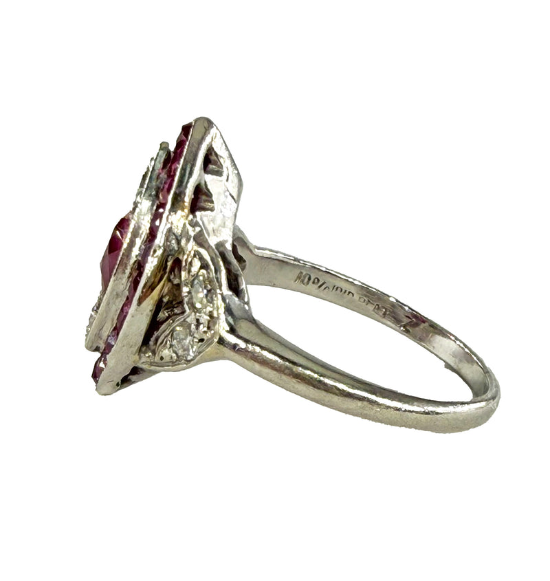 Art Deco GIA Burma Pigeon Blood Ruby and Diamond Platinum Vintage Ring, 1930s