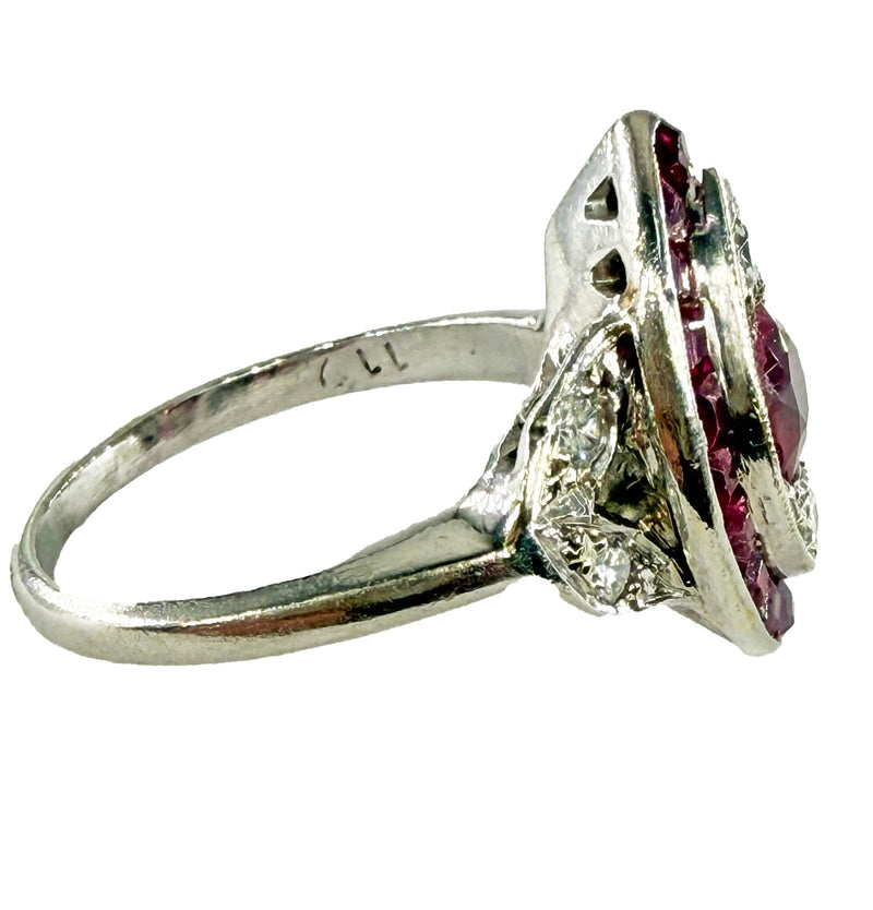 Art Deco GIA Burma Pigeon Blood Ruby and Diamond Platinum Vintage Ring, 1930s