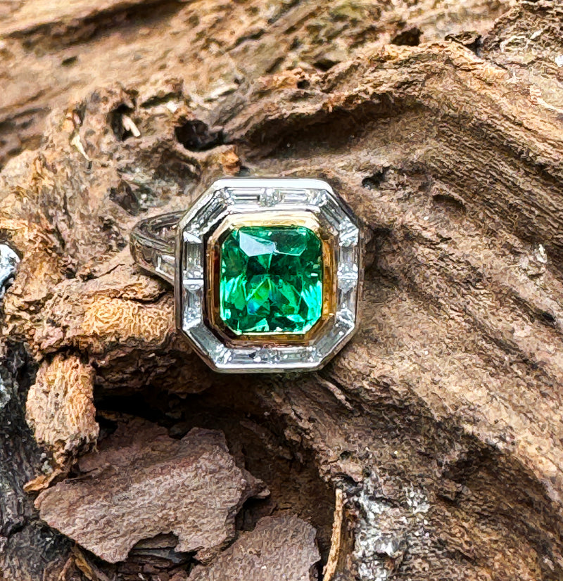 AGL Insignificant VVS 4.66ctw Natural Green Emerald Diamond Platinum 18k YG Ring