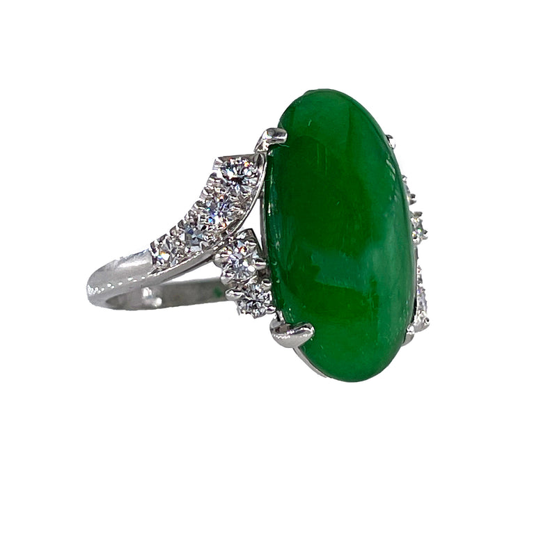 Mid-Century GIA 11.62ctw Natural UNTREATED Green Jade JADEITE Diamond Platinum Ring