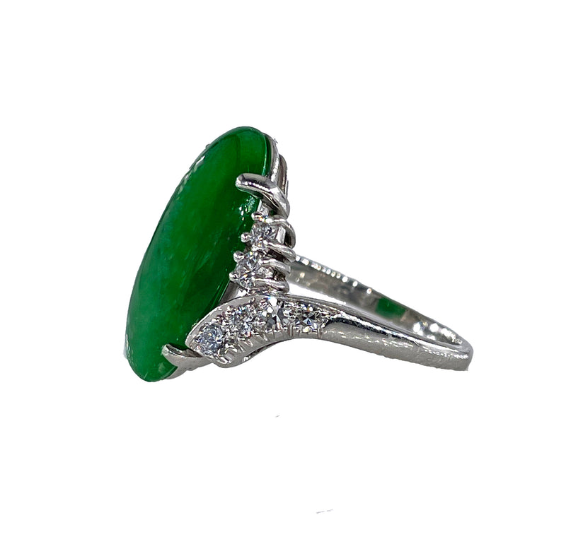 Mid-Century GIA 11.62ctw Natural UNTREATED Green Jade JADEITE Diamond Platinum Ring