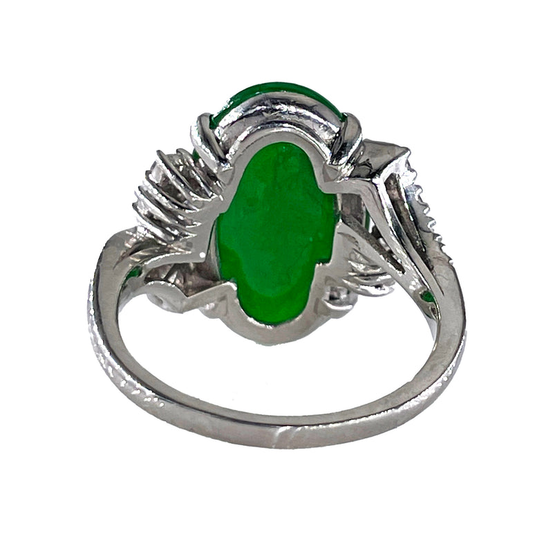 Mid-Century GIA 11.62ctw Natural UNTREATED Green Jade JADEITE Diamond Platinum Ring