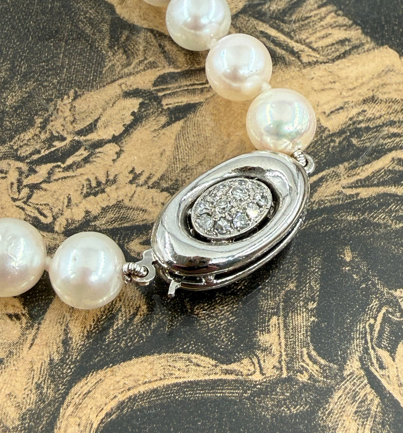 Long 26 3/4" Convertible Diamond Akoya Cultured Japanese 7mm PEARL 14K Gold Vintage NECKLACE