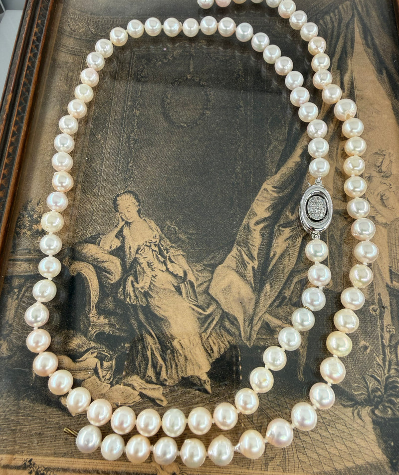 Long 26 3/4" Convertible Diamond Akoya Cultured Japanese 7mm PEARL 14K Gold Vintage NECKLACE