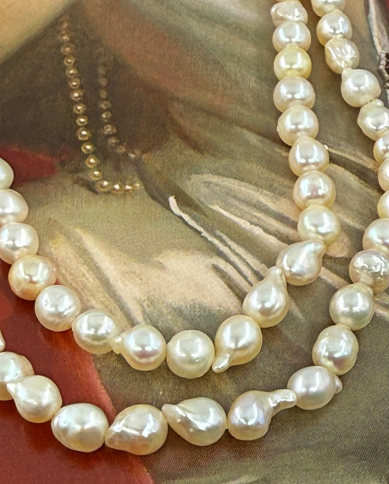 GIA 2-Strand Akoya Baroque Japanese Pearl 14K White Gold Vintage Necklace; Multi Strand Pearl Necklace