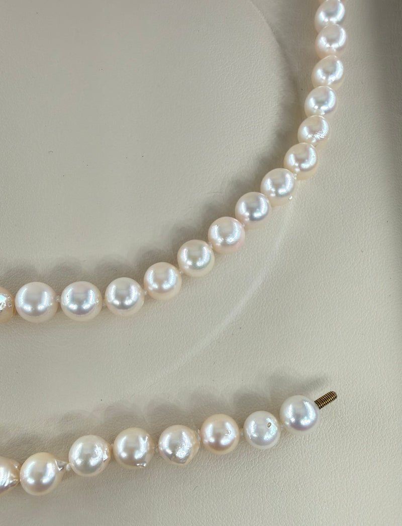 Long 26 3/4" Convertible Diamond Akoya Cultured Japanese 7mm PEARL 14K Gold Vintage NECKLACE