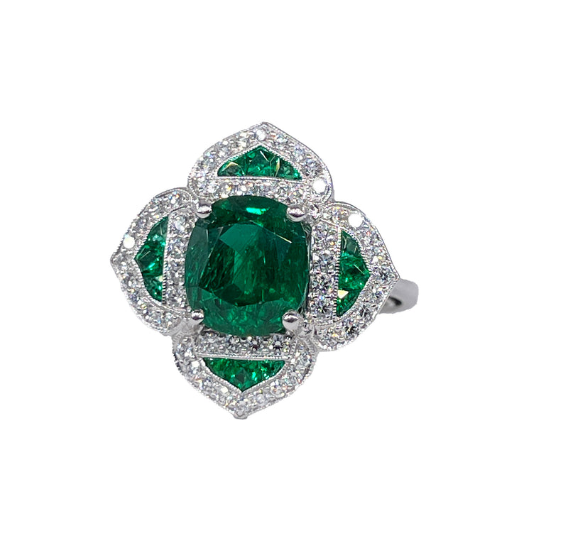 GIA Untreated No Oil 3.48ctw Emerald Diamond Platinum Estate Vintage Ring
