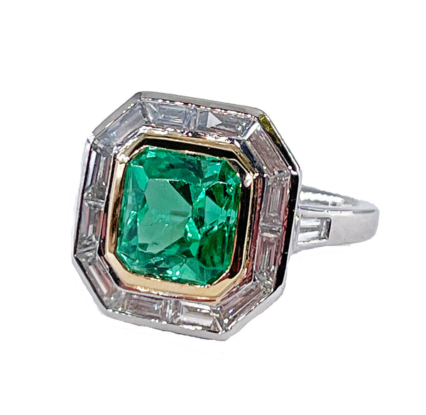 AGL Insignificant VVS 4.66ctw Natural Green Emerald Diamond Platinum 18k YG Ring