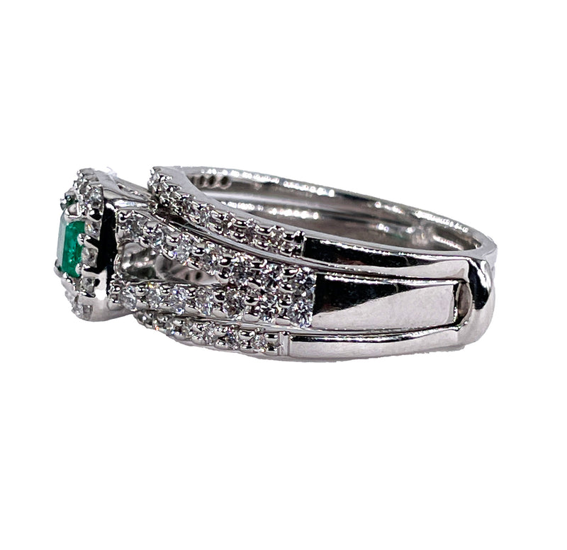 Estate 1.70ct Natural Green Emerald and Diamond Engagement Anniversary Triple Band Gold Ring by Heizberg