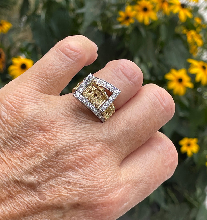 Vintage 18K Yellow Gold Diamond Nugget Free Form Ring