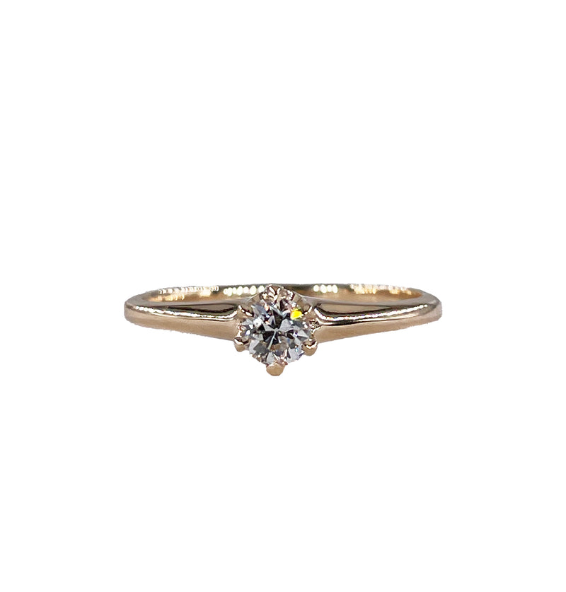 Victorian CIRCA 1890 Antique 0.26ct Old European Diamond Solitaire Engagement 14k Rose Gold Ring
