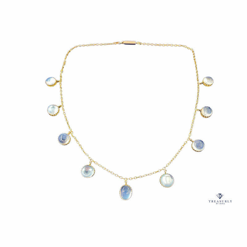 Rare c. 1870... Authentic Antique English Victorian 15ct Gold Graduated Moonstone Fringe Necklace