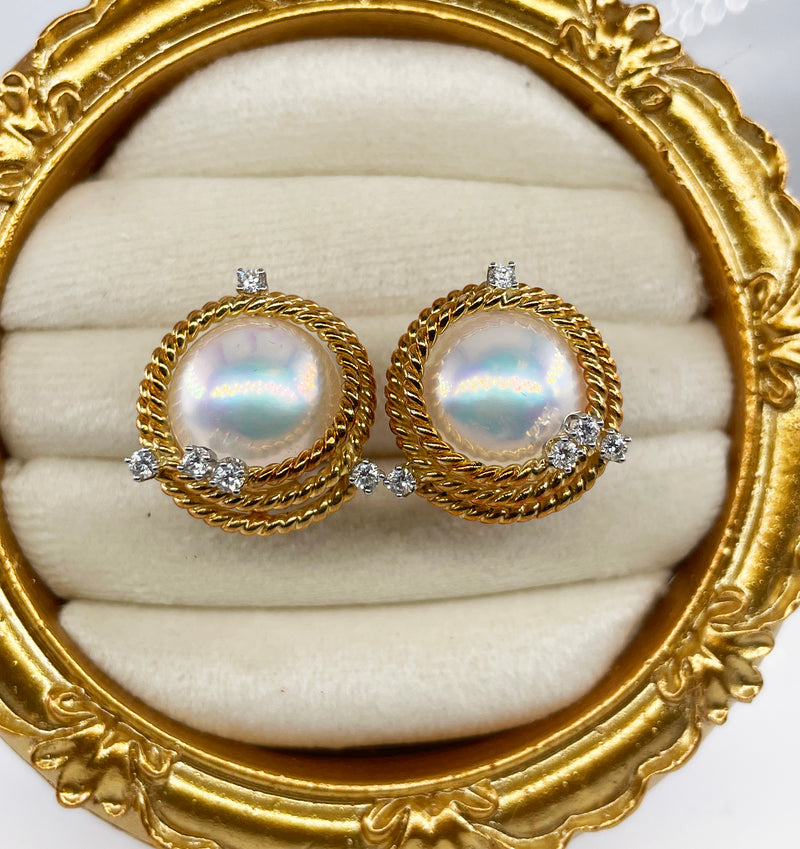 Vintage Jean Schlumberger Tiffany Rope Coil Pearl Diamond 18K Platinum Earrings