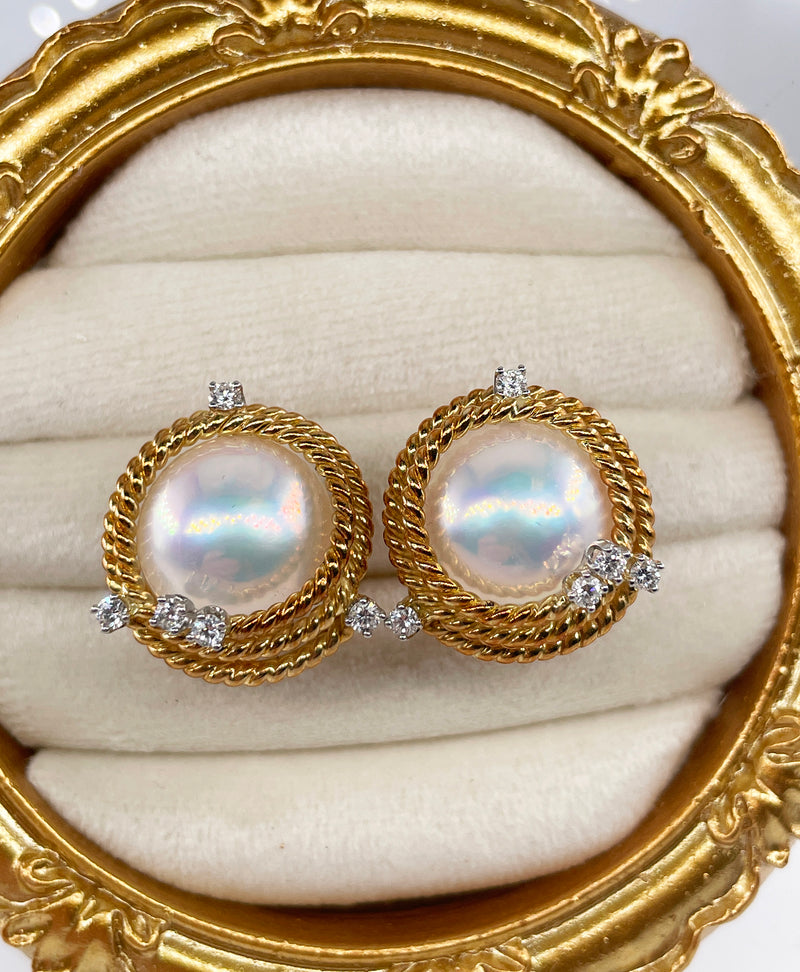 Vintage Jean Schlumberger Tiffany Rope Coil Pearl Diamond 18K Platinum Earrings