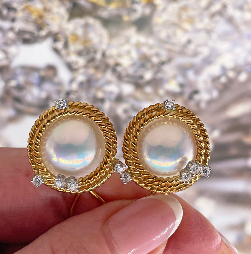 Vintage Jean Schlumberger Tiffany Rope Coil Pearl Diamond 18K Platinum Earrings