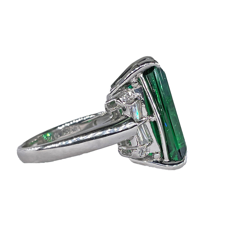 Original Art Deco GIA 12.18ctw Green Tourmaline Diamond Platinum Vintage Ring