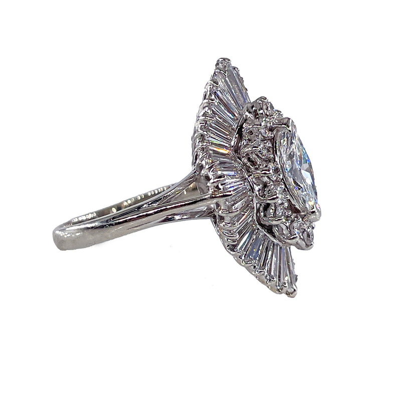 Vintage Shy 4.0ctw Marquise Diamond Ballerina Cocktail 18k White Gold Ring