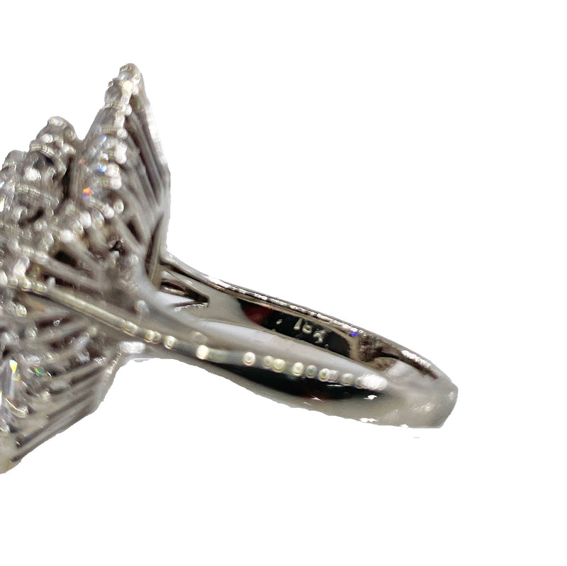 Vintage Shy 4.0ctw Marquise Diamond Ballerina Cocktail 18k White Gold Ring