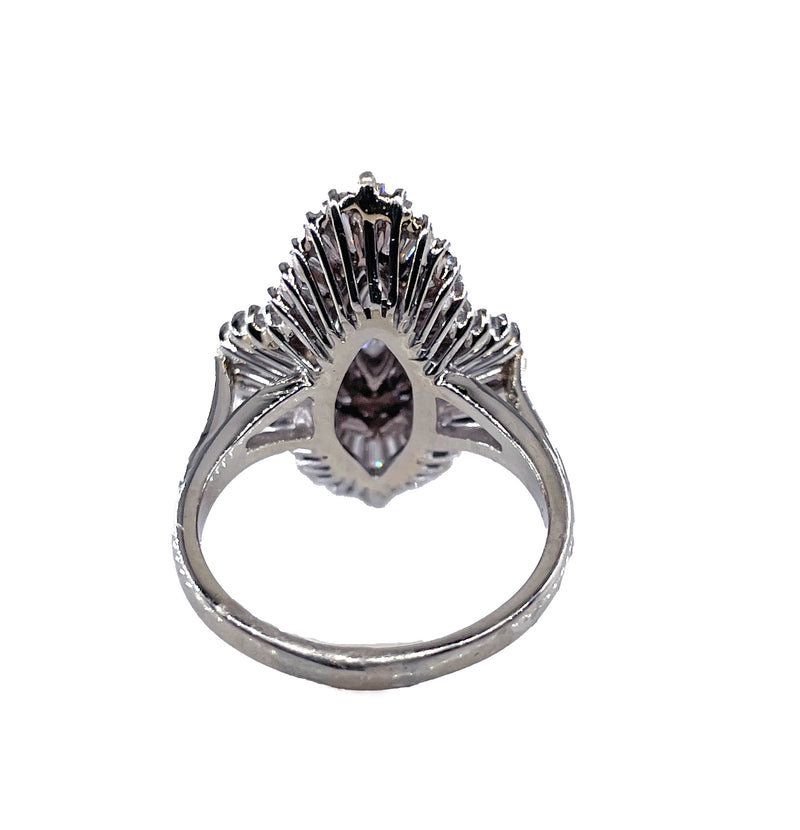 Vintage Shy 4.0ctw Marquise Diamond Ballerina Cocktail 18k White Gold Ring