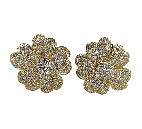 Vintage 4.50ctw Diamond Flower Gold Post 18K Yellow Gold Earrings Ear Pendants