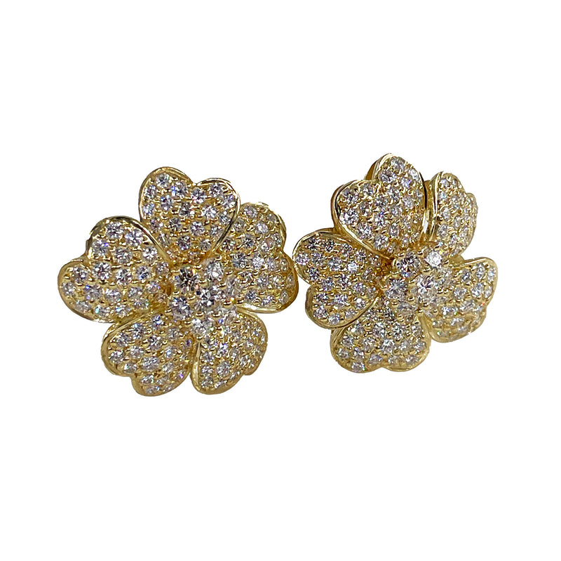 Vintage 4.50ctw Diamond Flower Gold Post 18K Yellow Gold Earrings Ear Pendants