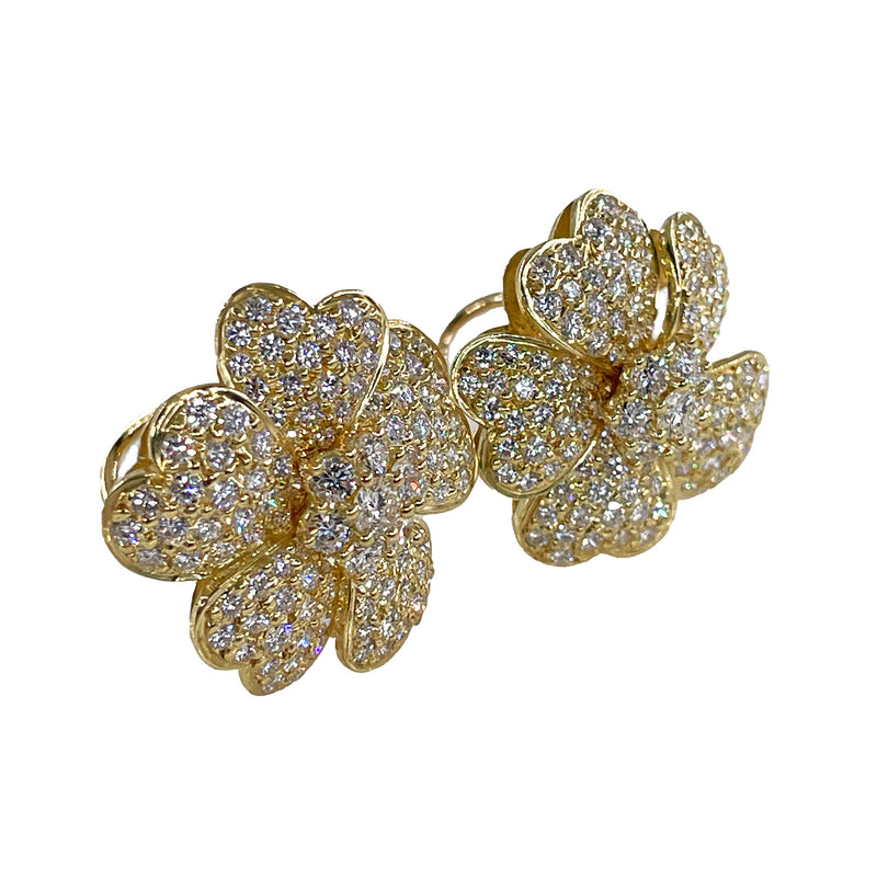 Vintage 4.50ctw Diamond Flower Gold Post 18K Yellow Gold Earrings Ear Pendants