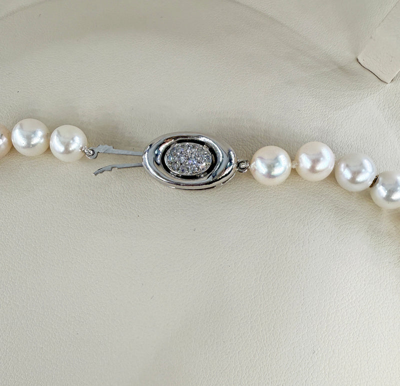 Long 26 3/4" Convertible Diamond Akoya Cultured Japanese 7mm PEARL 14K Gold Vintage NECKLACE