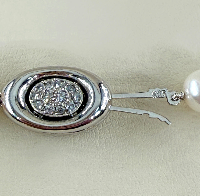 Long 26 3/4" Convertible Diamond Akoya Cultured Japanese 7mm PEARL 14K Gold Vintage NECKLACE