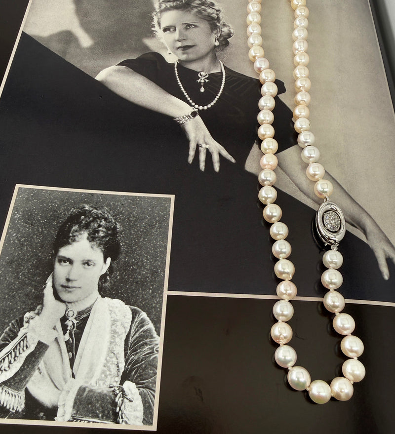 Long 26 3/4" Convertible Diamond Akoya Cultured Japanese 7mm PEARL 14K Gold Vintage NECKLACE