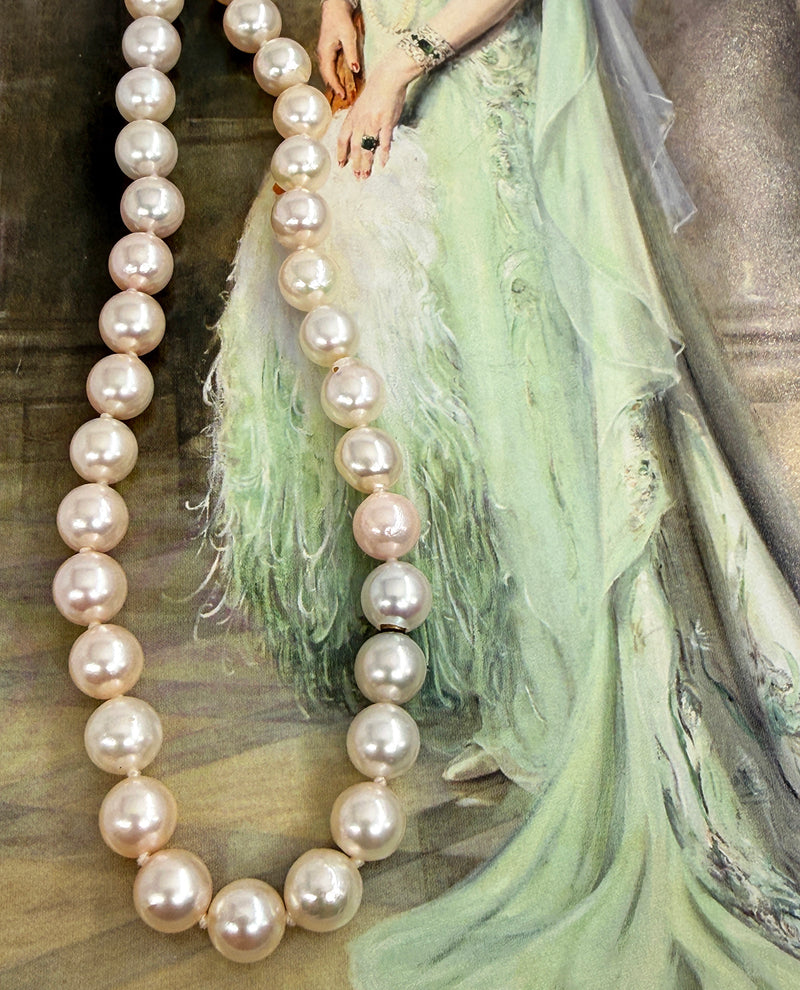 Long 26 3/4" Convertible Diamond Akoya Cultured Japanese 7mm PEARL 14K Gold Vintage NECKLACE