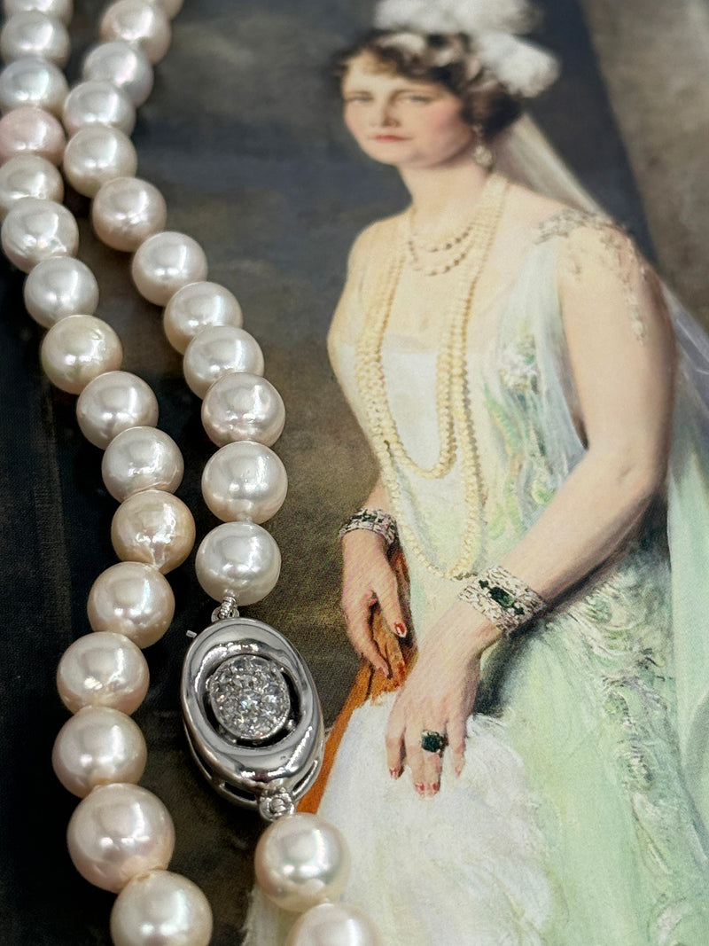 Long 26 3/4" Convertible Diamond Akoya Cultured Japanese 7mm PEARL 14K Gold Vintage NECKLACE