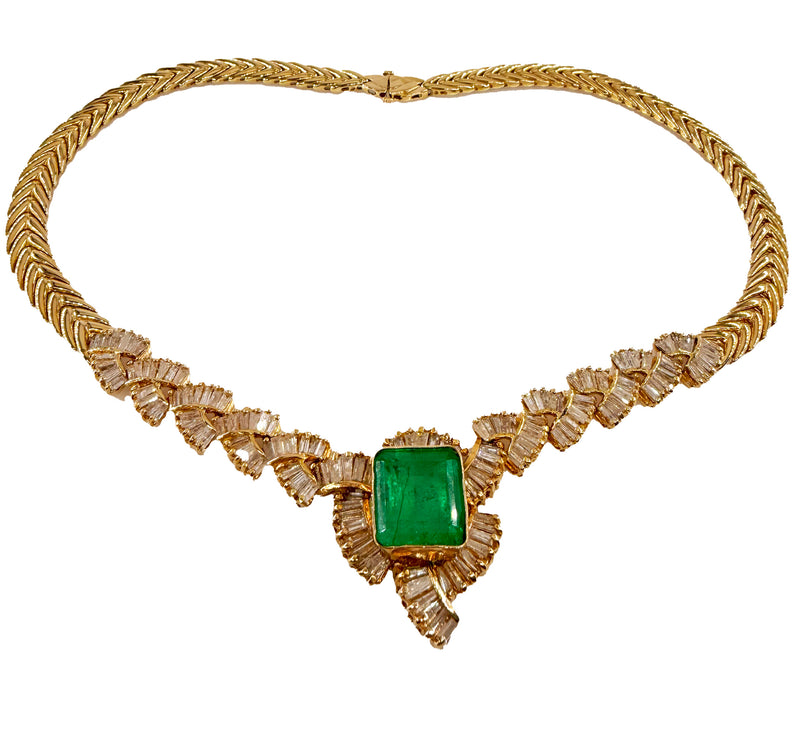 GIA 12.60ct Colombian Emerald 6.0ctw Diamond 14K Gold Estate Vintage Collar Choker Necklace, 1980s