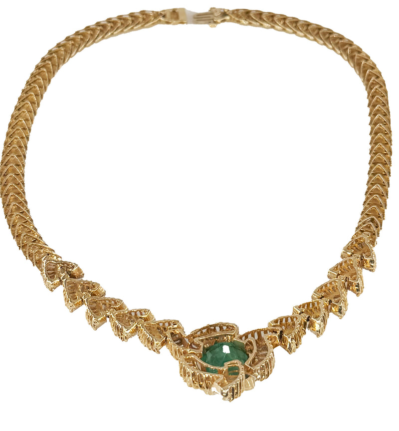 GIA 12.60ct Colombian Emerald 6.0ctw Diamond 14K Gold Estate Vintage Collar Choker Necklace, 1980s