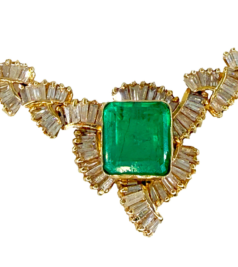 GIA 12.60ct Colombian Emerald 6.0ctw Diamond 14K Gold Estate Vintage Collar Choker Necklace, 1980s