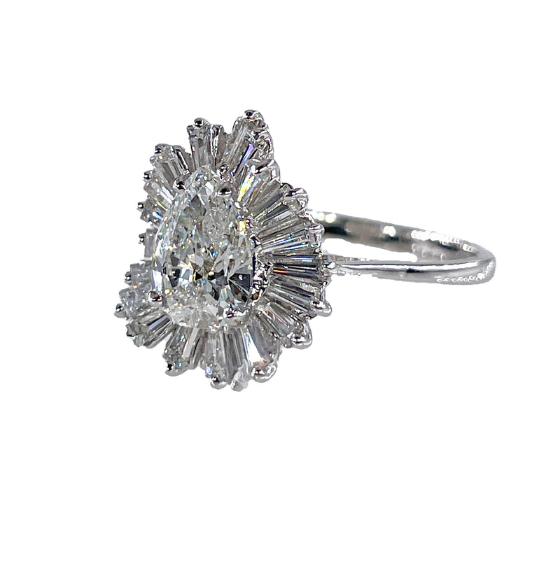 Vintage Estate GIA 3.73ct Pear Shaped Diamond Ballerina Cocktail 14K White Gold Ring