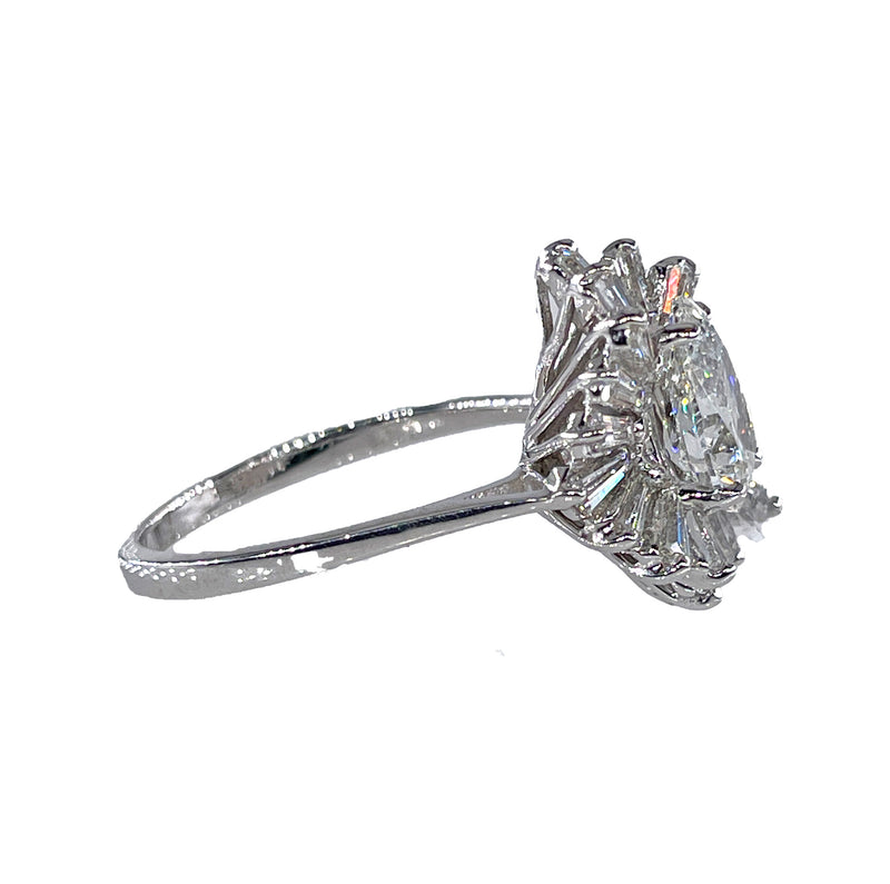 Vintage Estate GIA 3.73ct Pear Shaped Diamond Ballerina Cocktail 14K White Gold Ring