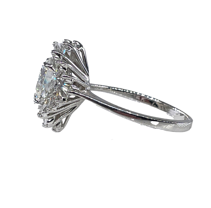 Vintage Estate GIA 3.73ct Pear Shaped Diamond Ballerina Cocktail 14K White Gold Ring