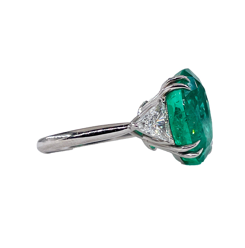 GIA 10cts Columbian Green Emerald & Diamond 3 Stone Engagement Platinum Ring