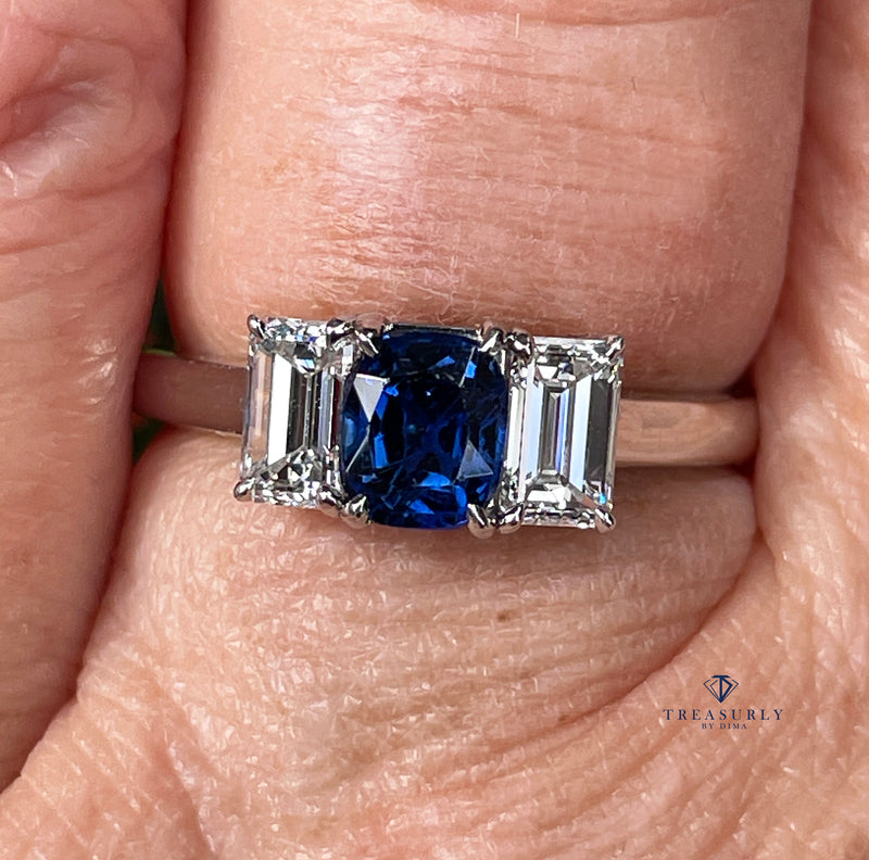 GIA Vintage TIFFANY Co No-Heat Blue Sapphire and Diamond