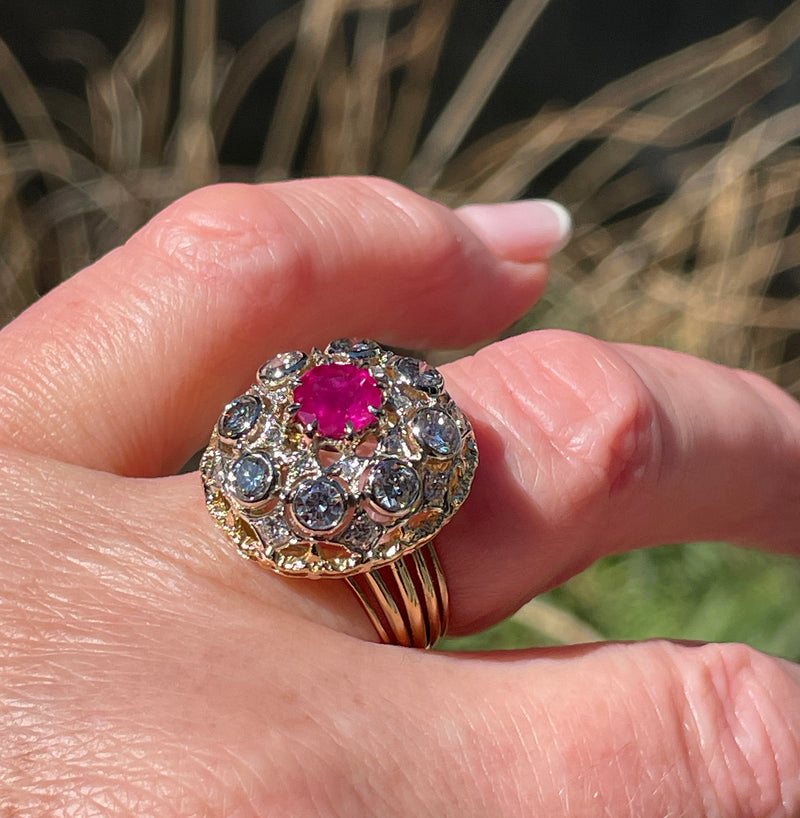 Burmese GIA 2.53ctw Natural Red RUBY Diamond 18K Gold Vintage Cocktail Ring, 1970s