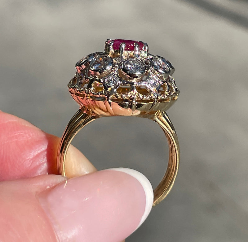 Burmese GIA 2.53ctw Natural Red RUBY Diamond 18K Gold Vintage Cocktail Ring, 1970s