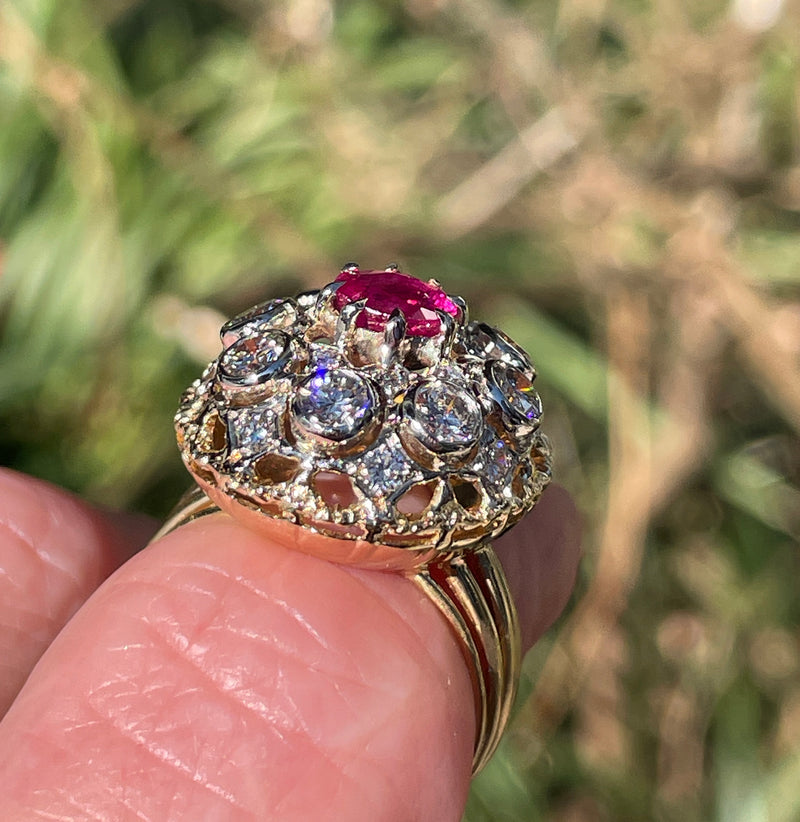 Burmese GIA 2.53ctw Natural Red RUBY Diamond 18K Gold Vintage Cocktail Ring, 1970s