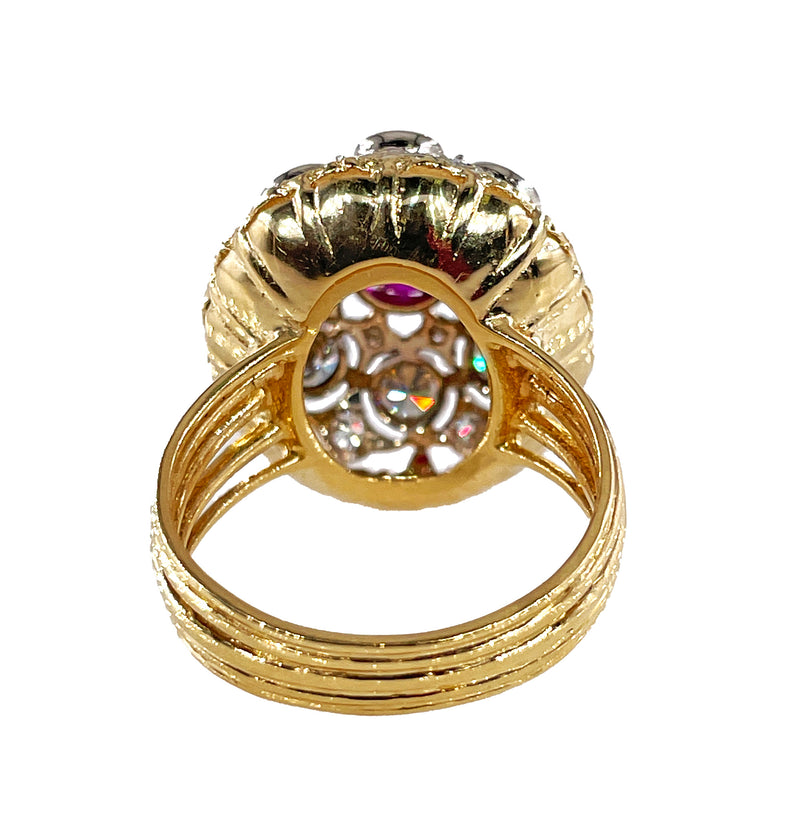 Burmese GIA 2.53ctw Natural Red RUBY Diamond 18K Gold Vintage Cocktail Ring, 1970s