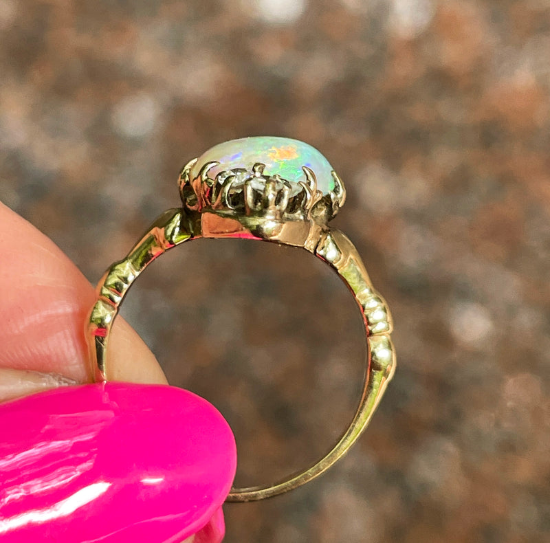 Victorian Antique 3.57ctw Opal Diamond 14K Yellow Gold Dinner Cocktail Ring