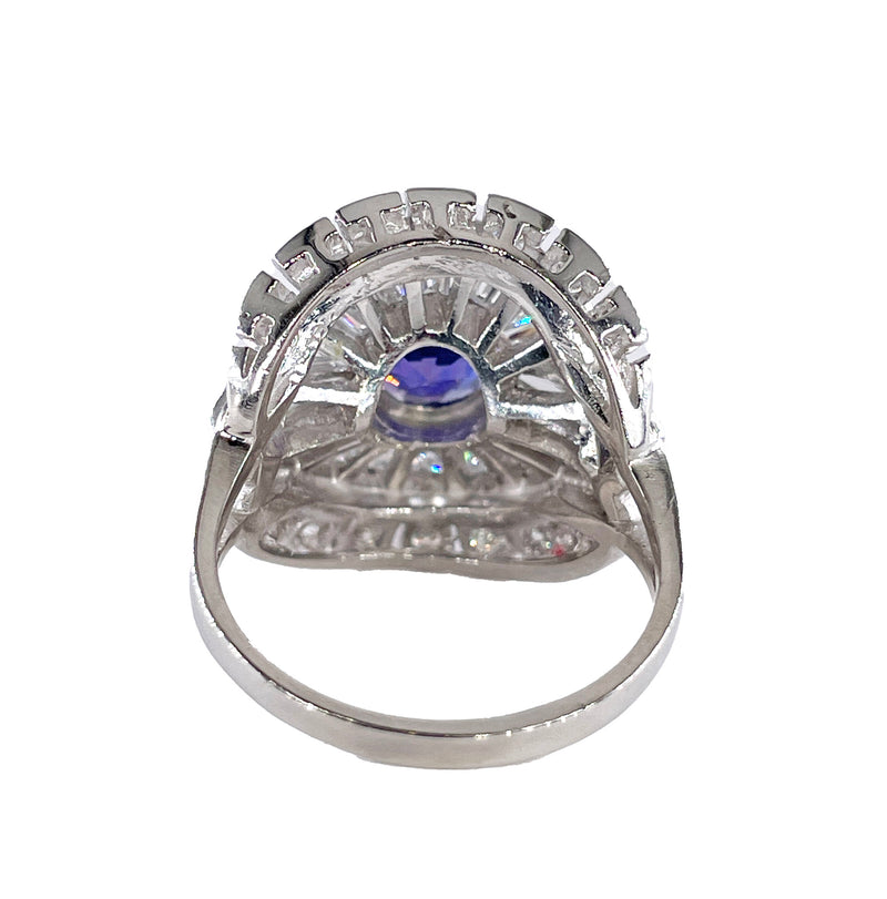 Vintage GIA 4.38ctw Natural Color-Change PURPLE No-Heat Round Sapphire Diamond Platinum Cocktail Cluster Dinner Ring