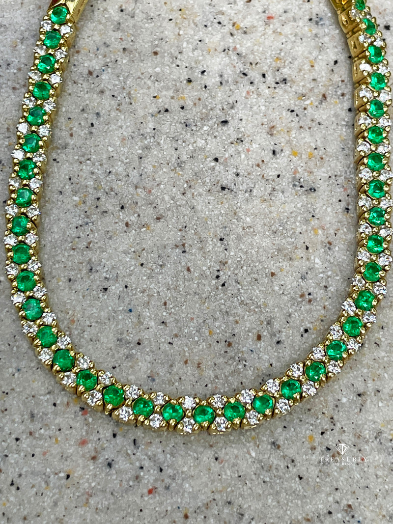 18K Gold Estate Vintage 4.43ctw Natural Emerald & Diamond Collar Necklace