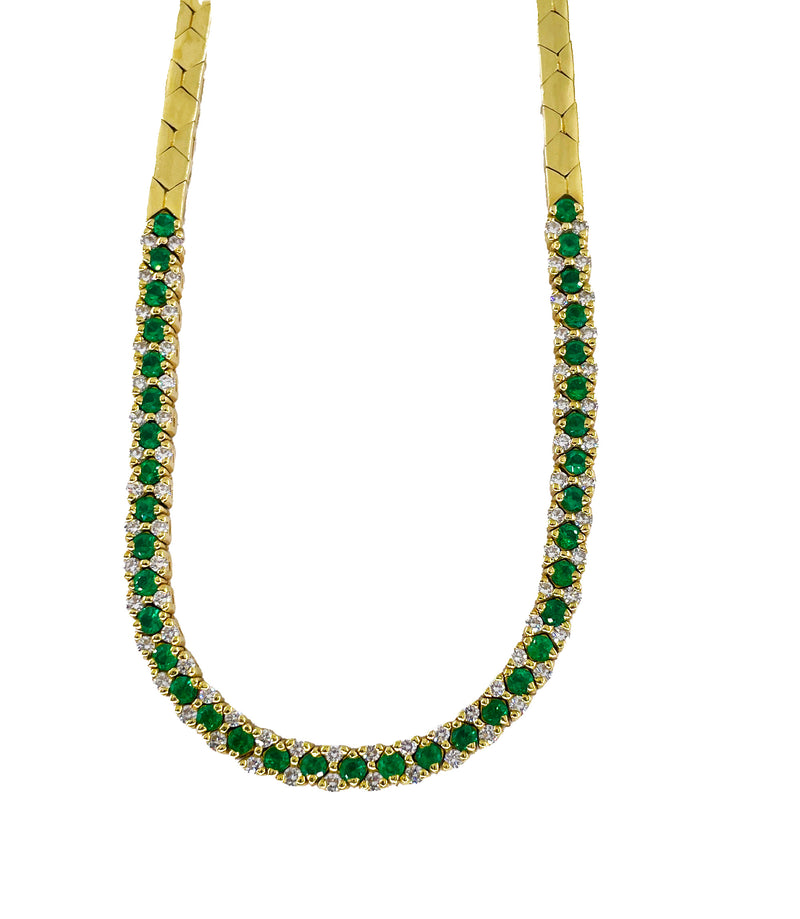 18K Gold Estate Vintage 4.43ctw Natural Emerald & Diamond Collar Necklace